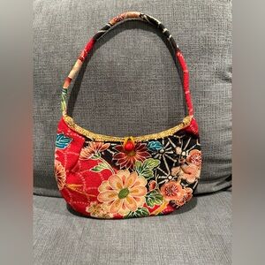 Floral Red and Black Women's small silk purse